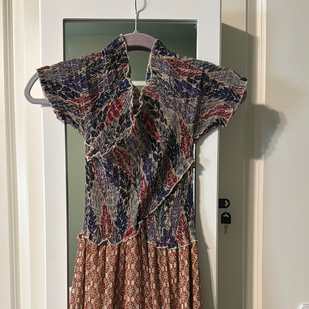 Blue and Orange Asymmetrical Sundress with Flutter Sleeves